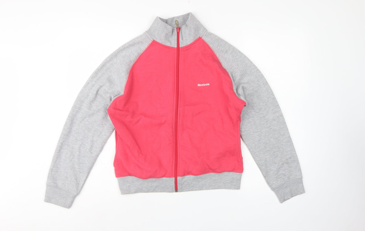 Reebok Women’s Pink Grey Full Zip Sweatshirt UK 12 Fleece Logo