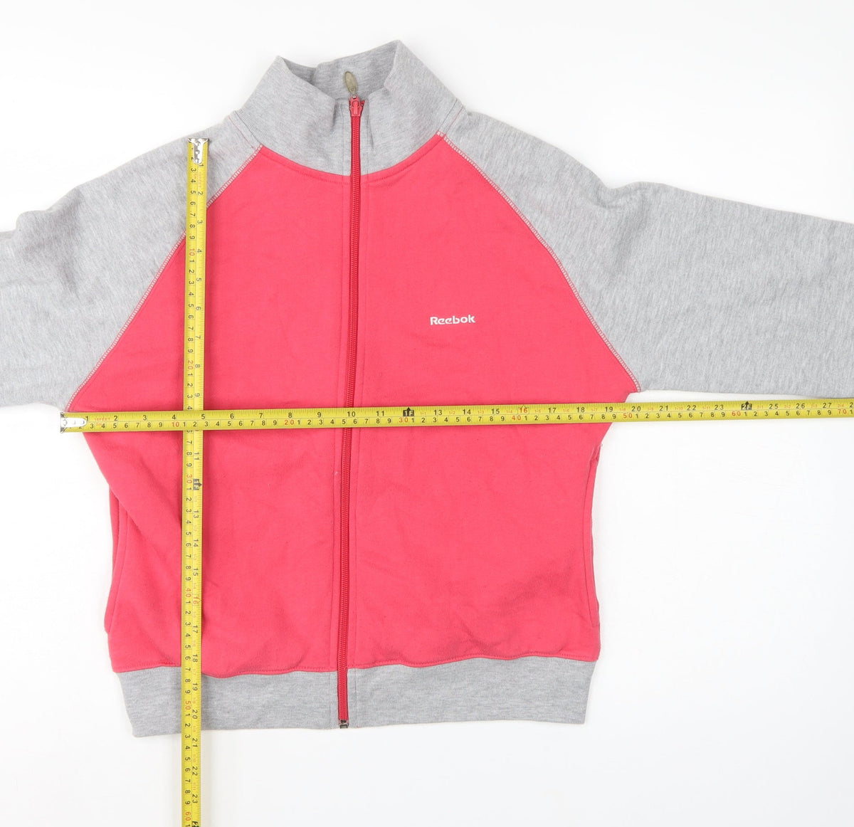 Reebok Women’s Pink Grey Full Zip Sweatshirt UK 12 Fleece Logo