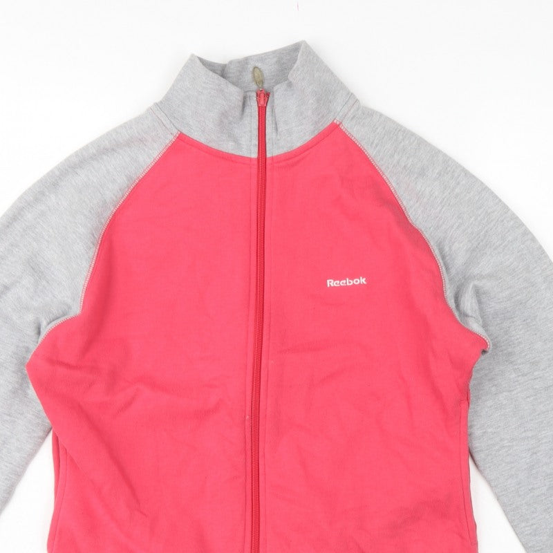 Reebok Women’s Pink Grey Full Zip Sweatshirt UK 12 Fleece Logo