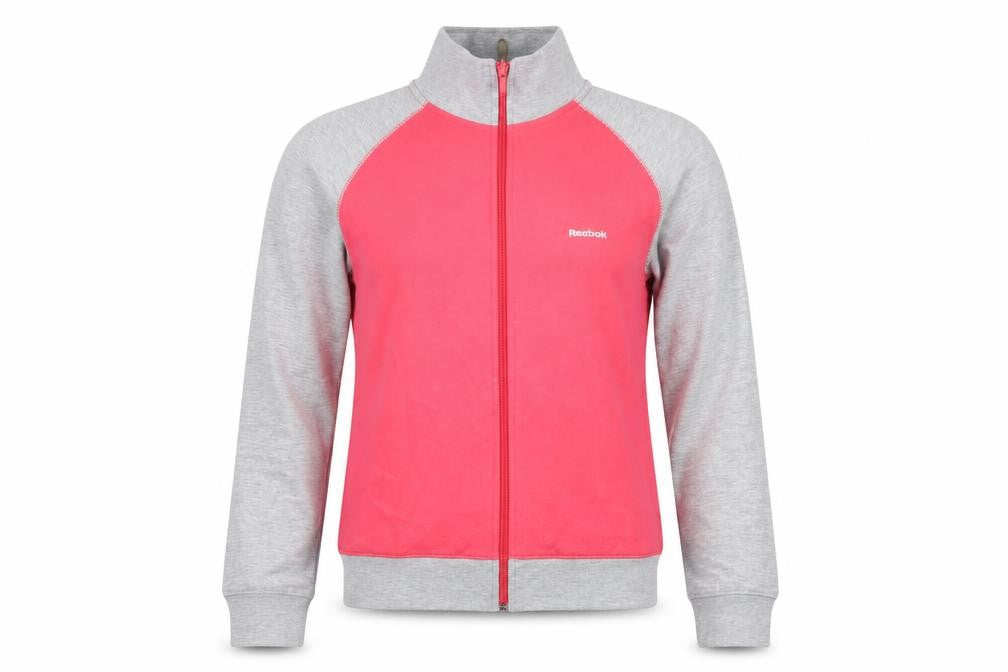 Reebok Women’s Pink Grey Full Zip Sweatshirt UK 12 Fleece Logo