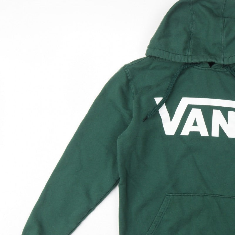 Vans Men’s Green Small Logo Graphic Pullover Hoodie Kangaroo Pocket