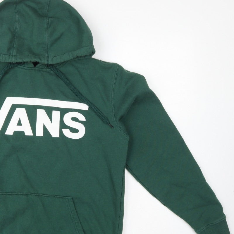 Vans Men’s Green Small Logo Graphic Pullover Hoodie Kangaroo Pocket