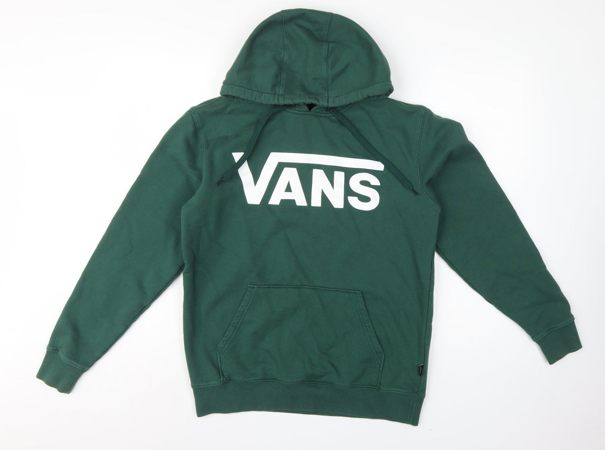 Vans Men’s Green Small Logo Graphic Pullover Hoodie Kangaroo Pocket
