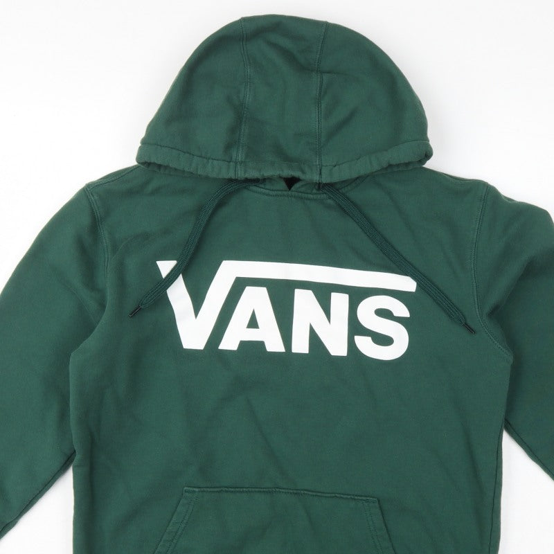 Vans Men’s Green Small Logo Graphic Pullover Hoodie Kangaroo Pocket