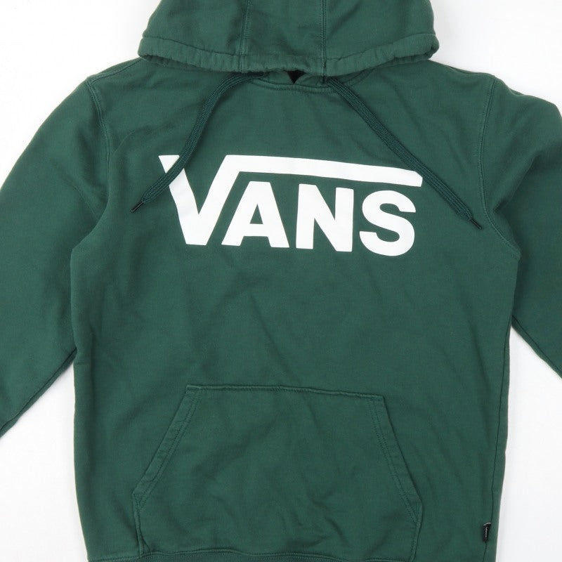 Vans Men’s Green Small Logo Graphic Pullover Hoodie Kangaroo Pocket