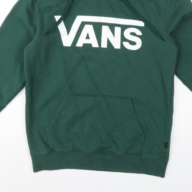 Vans Men’s Green Small Logo Graphic Pullover Hoodie Kangaroo Pocket