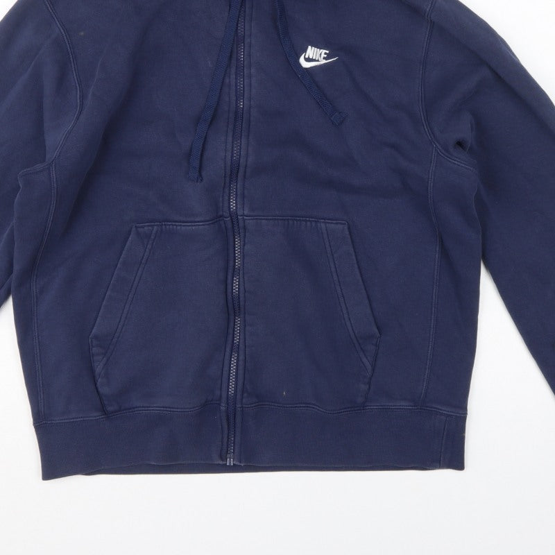 Nike Men's Navy M Full Zip Hooded Logo Cotton Blend Hoodie