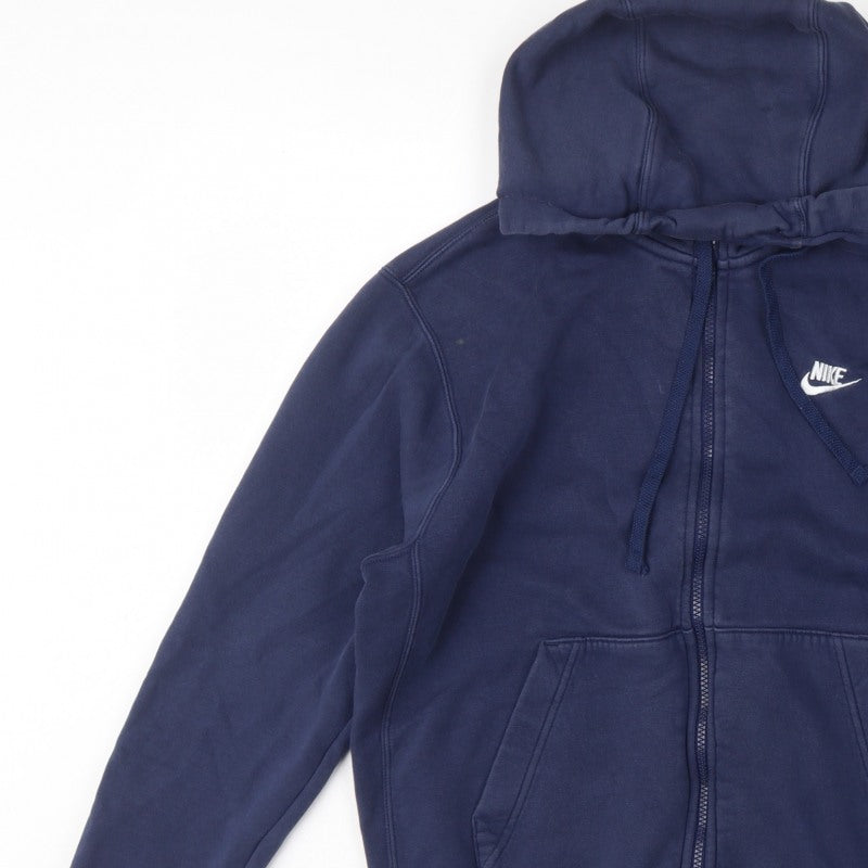 Nike Men's Navy M Full Zip Hooded Logo Cotton Blend Hoodie