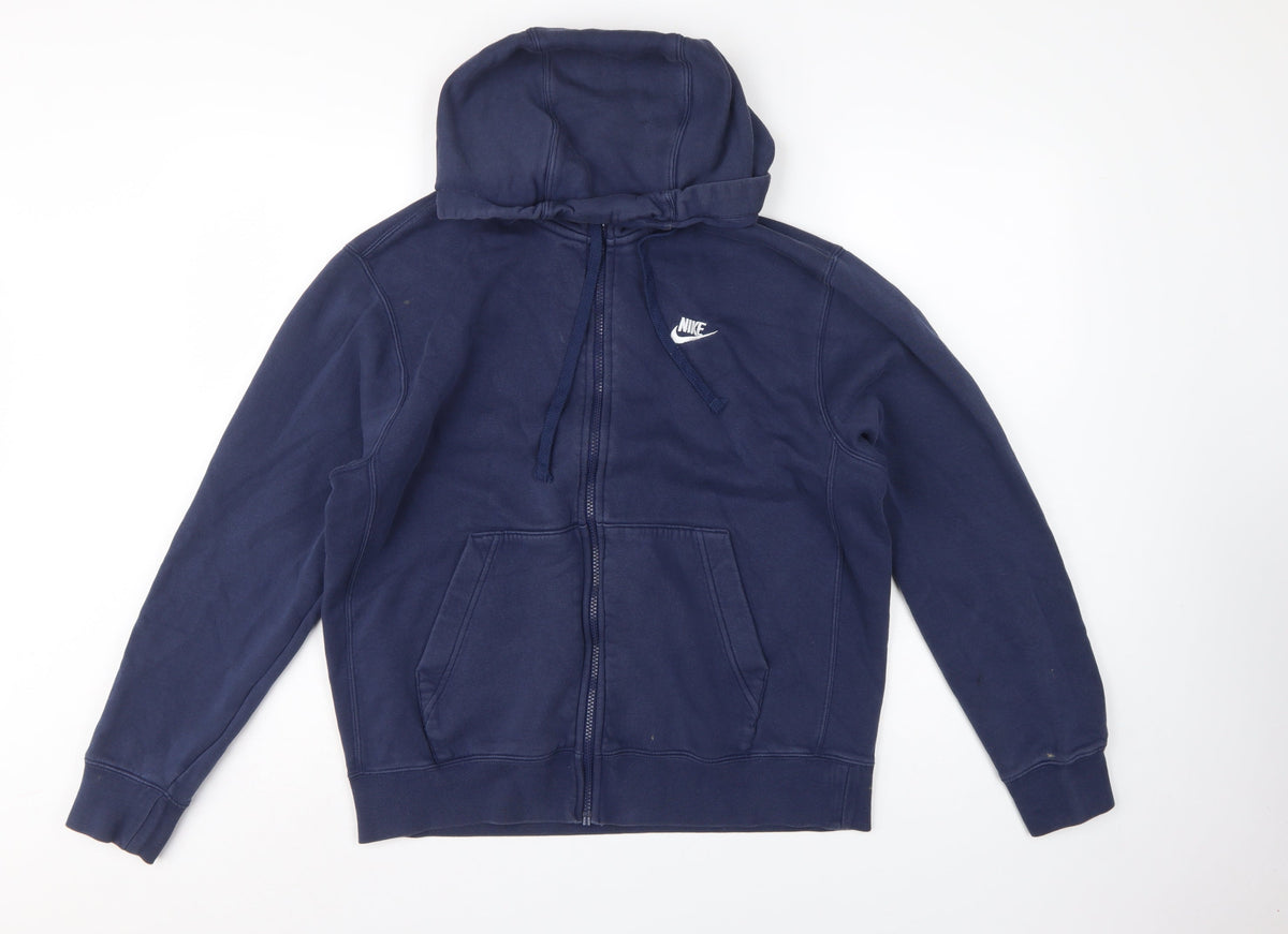 Nike Men's Navy M Full Zip Hooded Logo Cotton Blend Hoodie