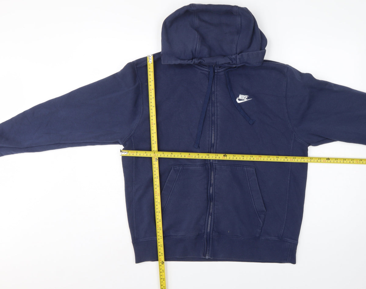 Nike Men's Navy M Full Zip Hooded Logo Cotton Blend Hoodie