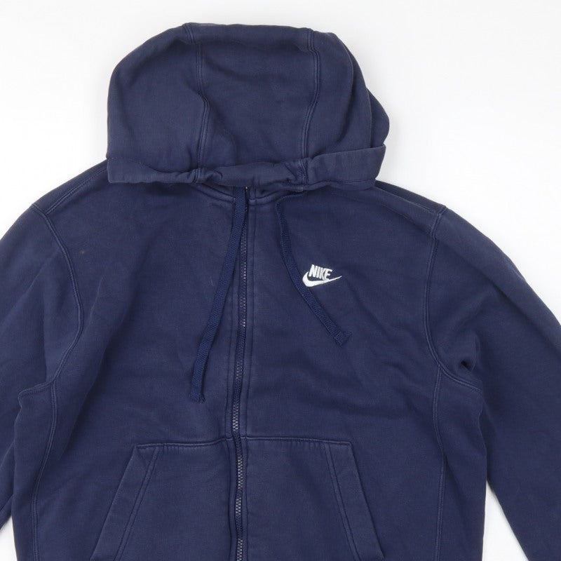 Nike Men's Navy M Full Zip Hooded Logo Cotton Blend Hoodie