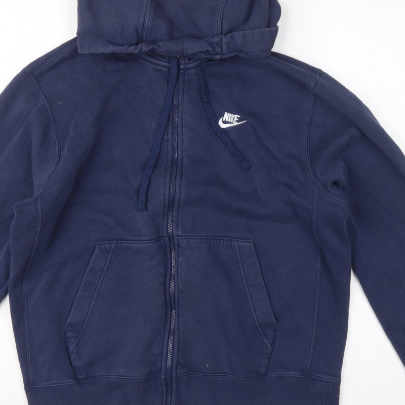 Nike Men's Navy M Full Zip Hooded Logo Cotton Blend Hoodie