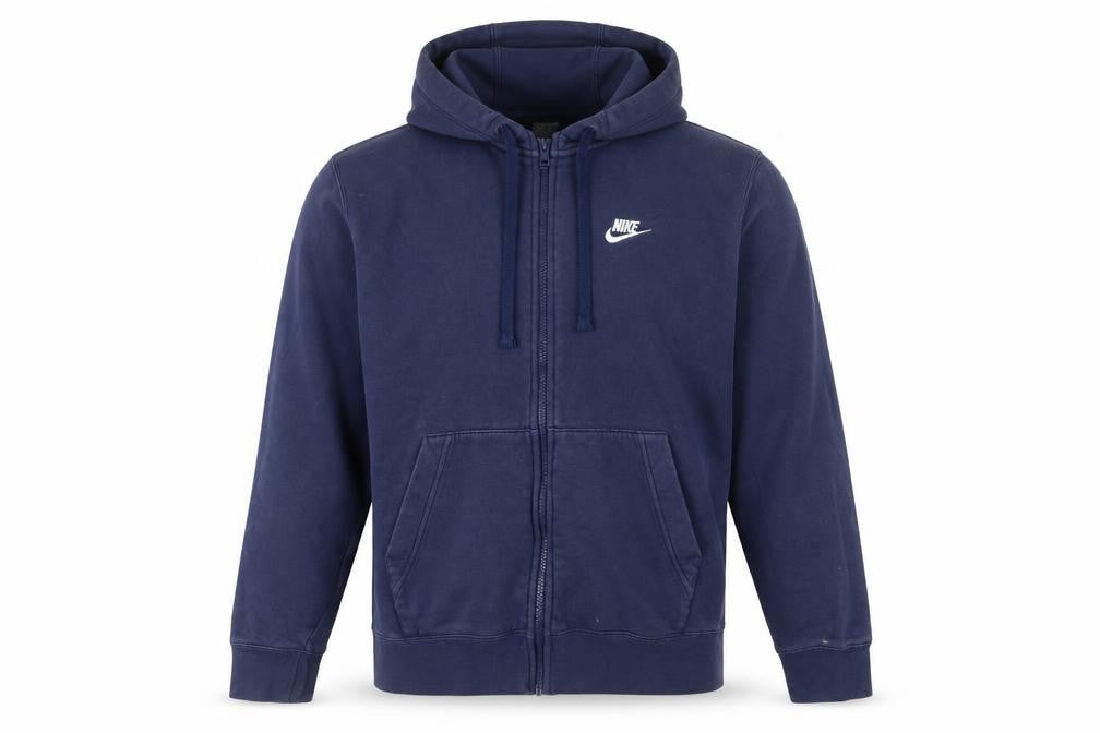 Nike Men's Navy M Full Zip Hooded Logo Cotton Blend Hoodie