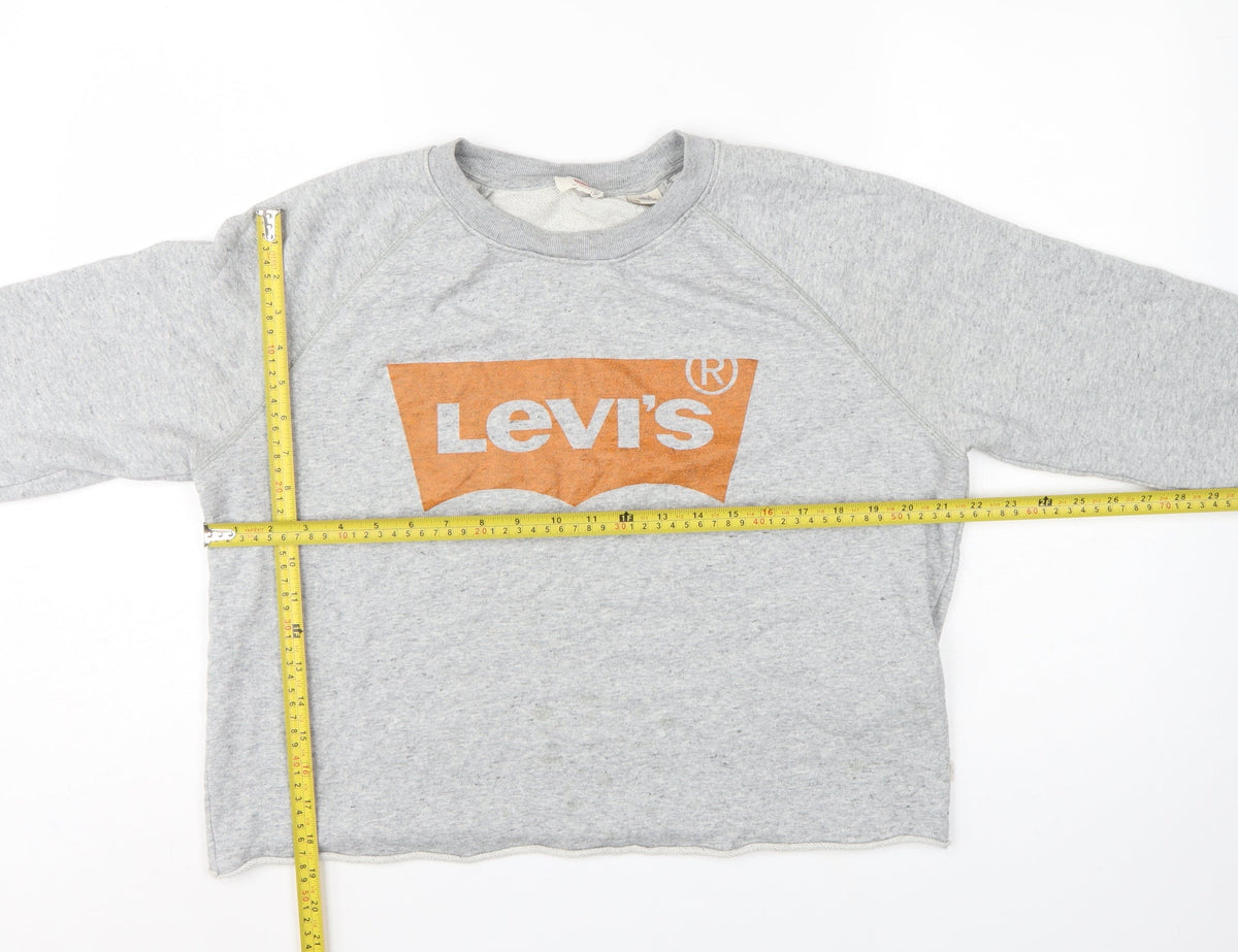 Levi's Women's Grey L Logo Cropped Pullover Sweatshirt Raglan