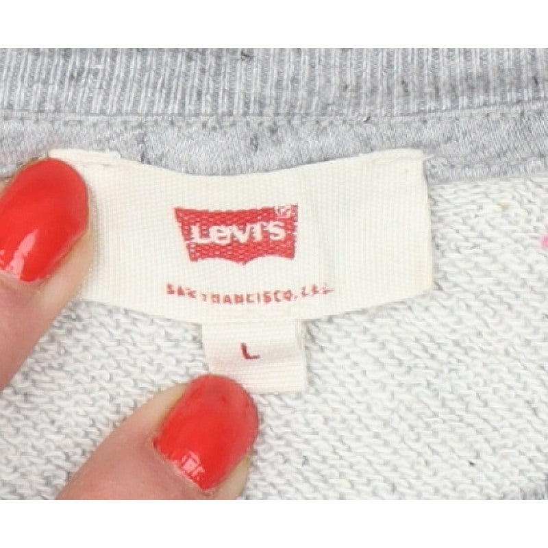 Levi's Women's Grey L Logo Cropped Pullover Sweatshirt Raglan