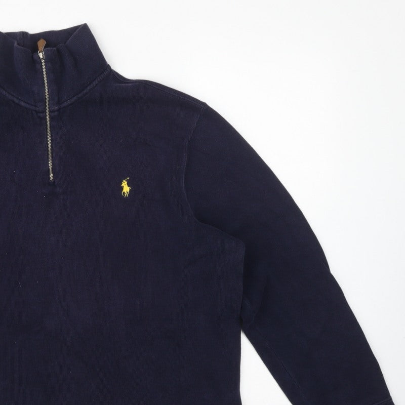 Polo Ralph Lauren Men's Navy L Quarter Zip Cotton Sweatshirt Logo