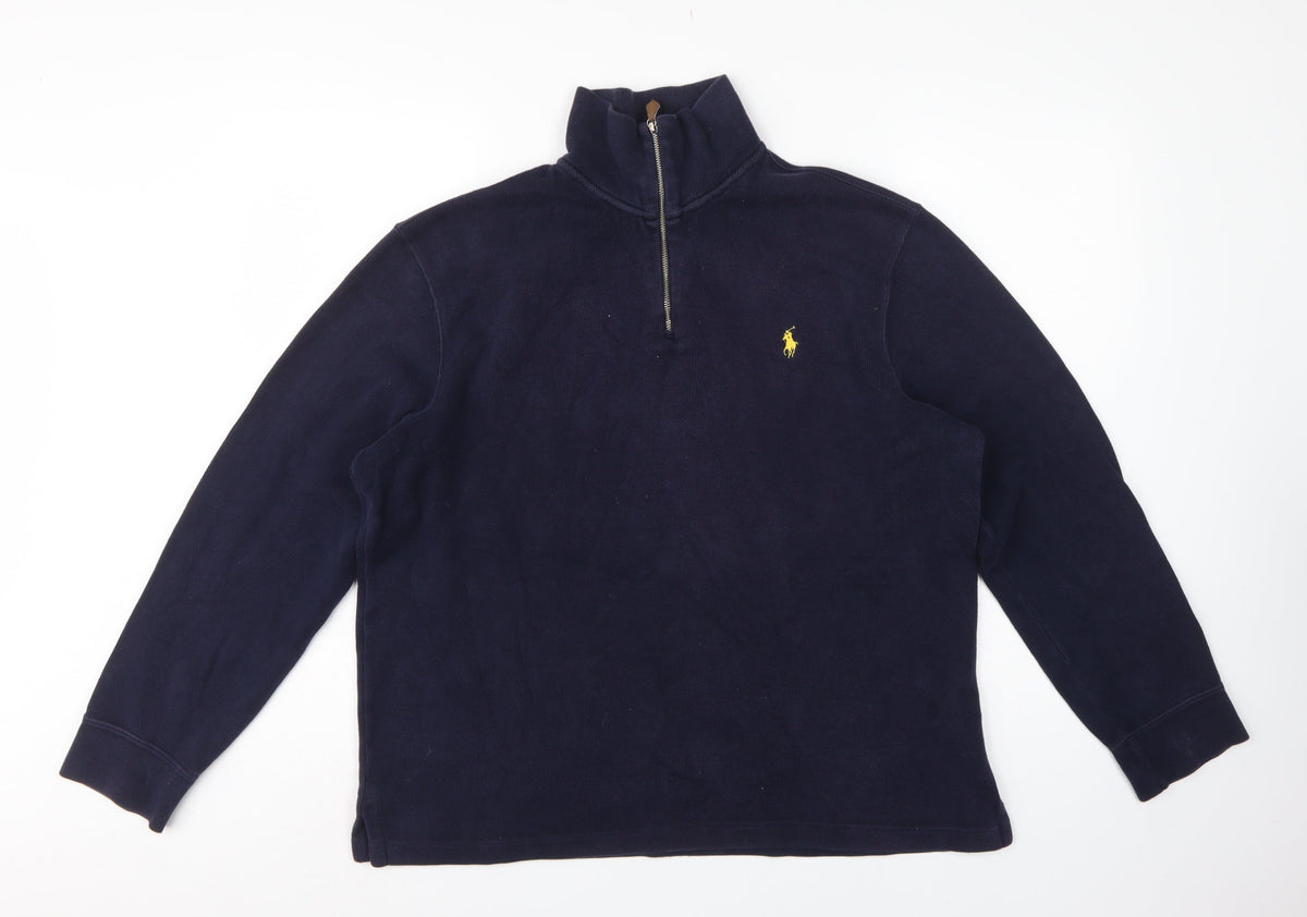 Polo Ralph Lauren Men's Navy L Quarter Zip Cotton Sweatshirt Logo