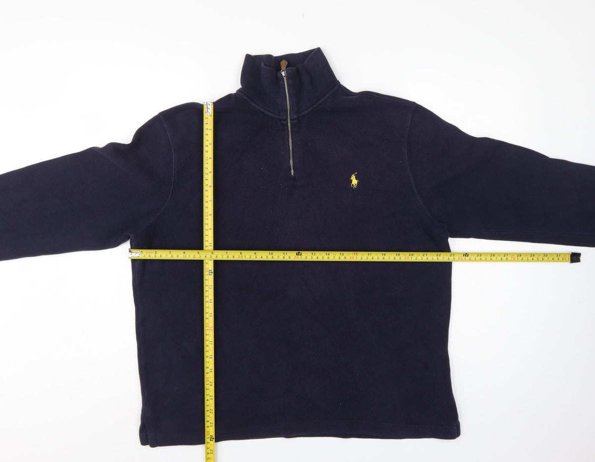 Polo Ralph Lauren Men's Navy L Quarter Zip Cotton Sweatshirt Logo