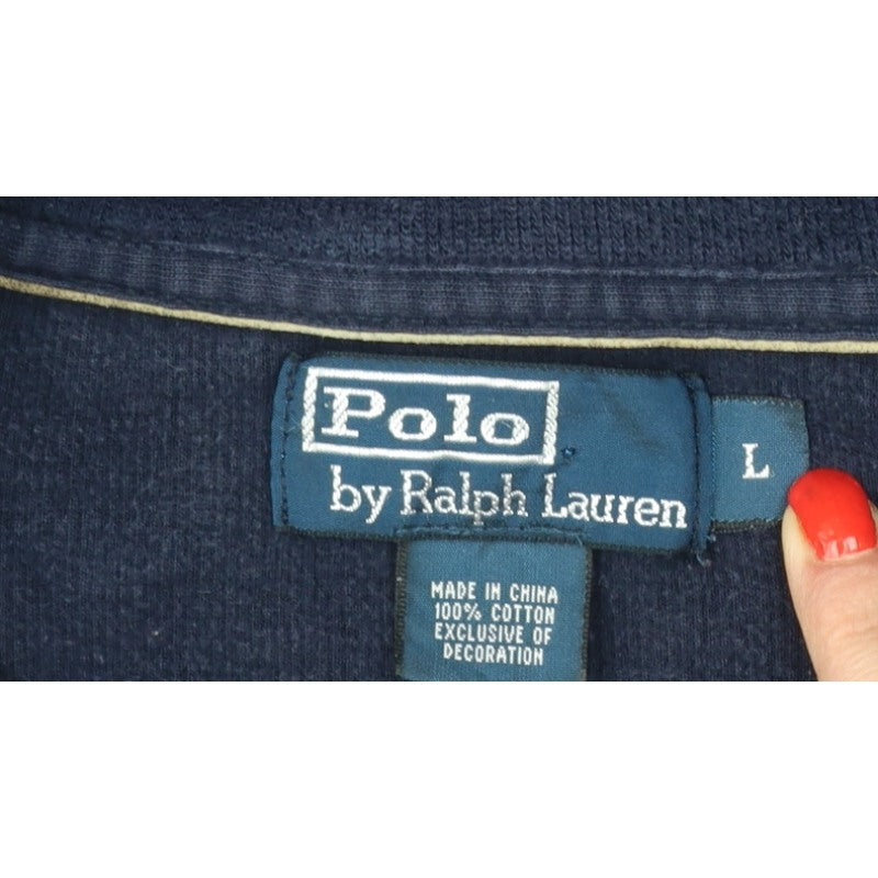 Polo Ralph Lauren Men's Navy L Quarter Zip Cotton Sweatshirt Logo