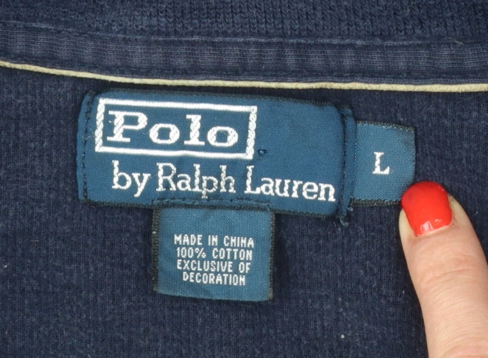 Polo Ralph Lauren Men's Navy L Quarter Zip Cotton Sweatshirt Logo