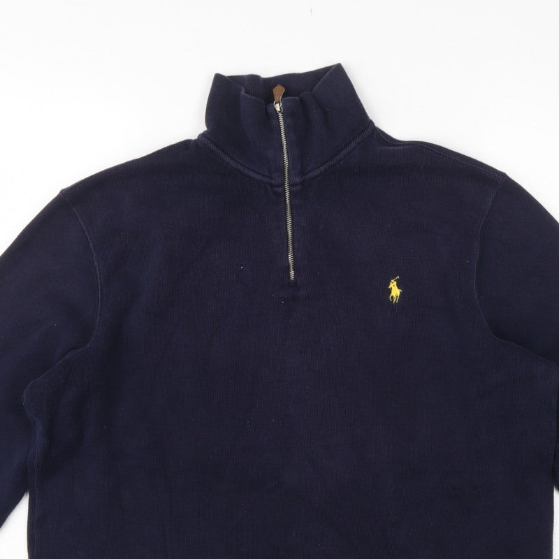 Polo Ralph Lauren Men's Navy L Quarter Zip Cotton Sweatshirt Logo