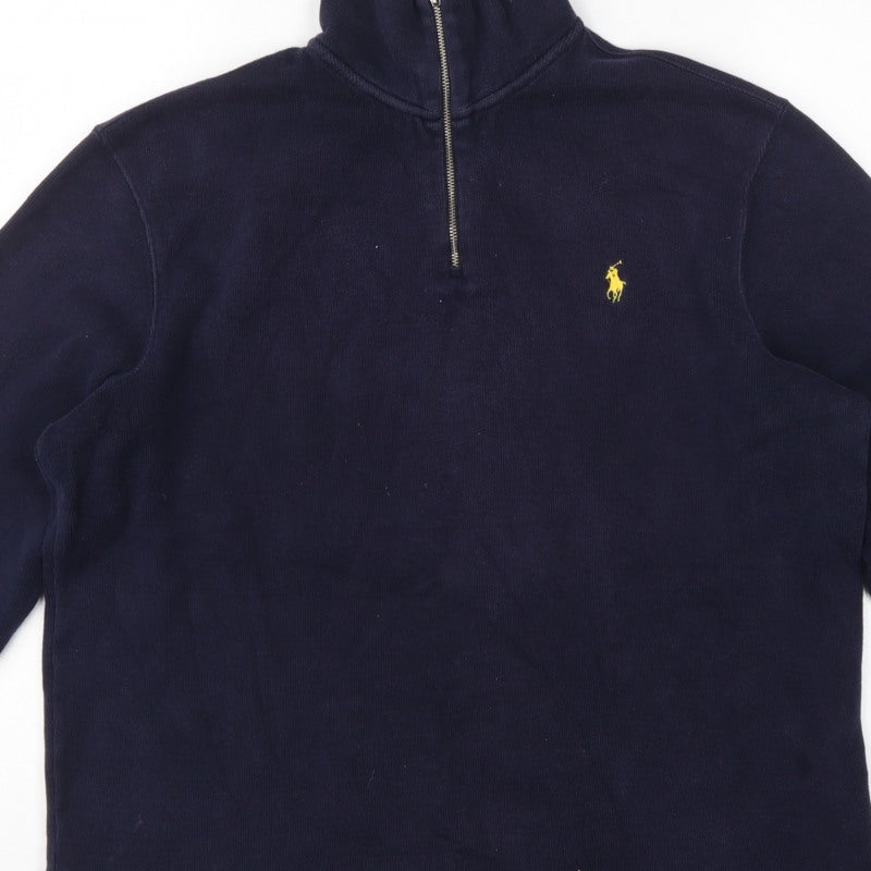 Polo Ralph Lauren Men's Navy L Quarter Zip Cotton Sweatshirt Logo
