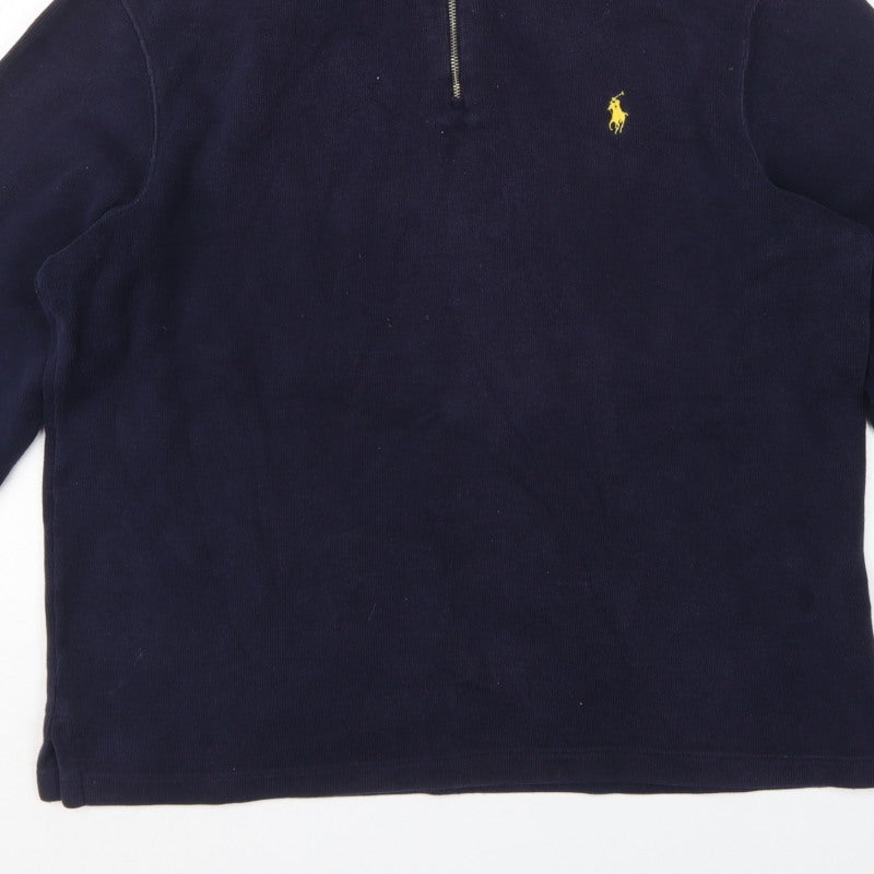 Polo Ralph Lauren Men's Navy L Quarter Zip Cotton Sweatshirt Logo
