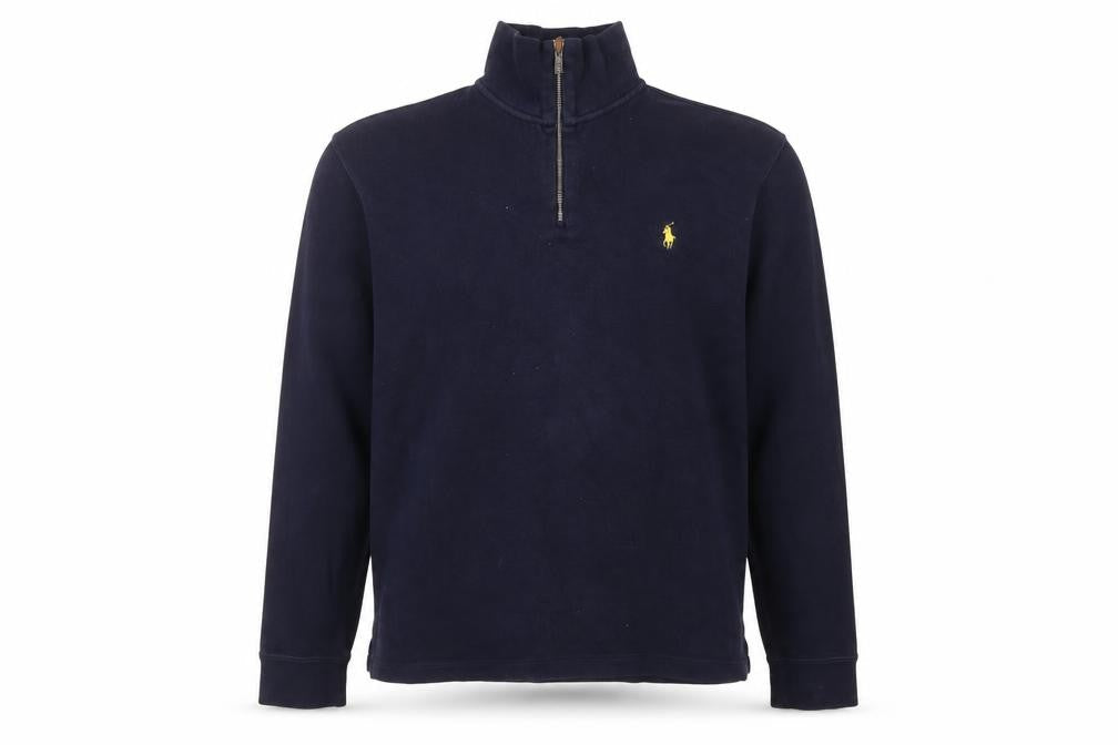 Polo Ralph Lauren Men's Navy L Quarter Zip Cotton Sweatshirt Logo