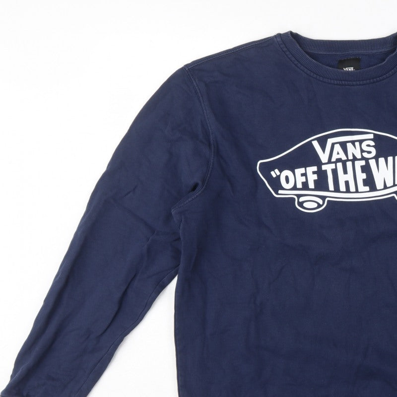 Vans Men's Blue Large Pullover Sweatshirt Off The Wall Logo
