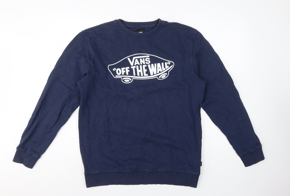 Vans Men's Blue Large Pullover Sweatshirt Off The Wall Logo