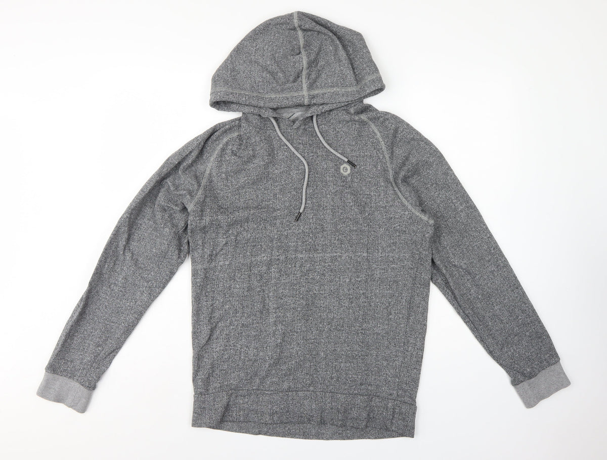 Jack & Jones Men Grey S Pullover Hoodie Logo Drawstring
