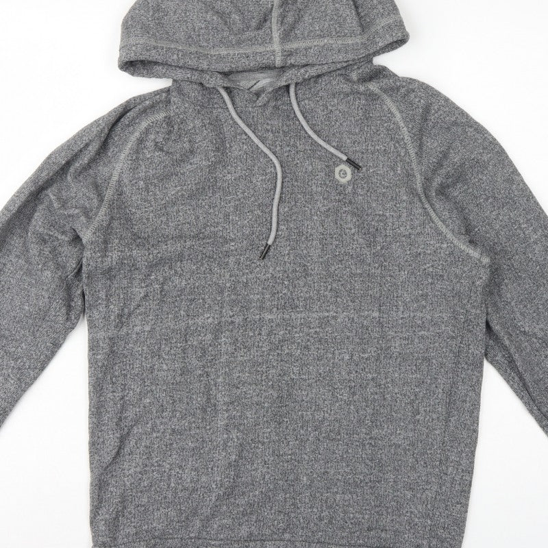 Jack & Jones Men Grey S Pullover Hoodie Logo Drawstring