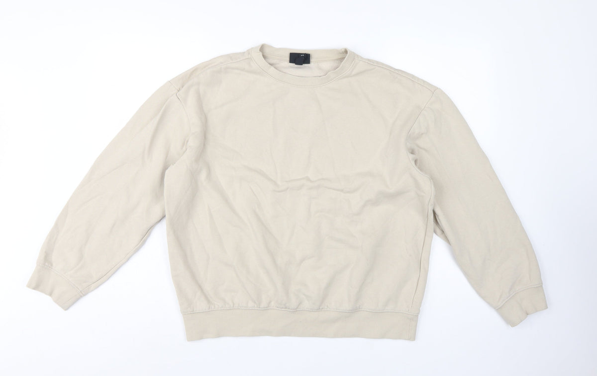 H&M Men’s Beige M Loose Fit Crew Neck Fleece Pullover Sweatshirt