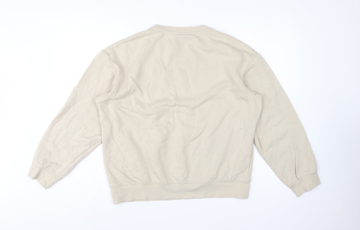 H&M Men’s Beige M Loose Fit Crew Neck Fleece Pullover Sweatshirt