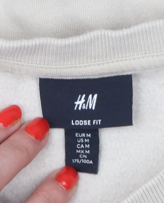 H&M Men’s Beige M Loose Fit Crew Neck Fleece Pullover Sweatshirt
