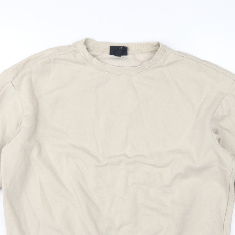 H&M Men’s Beige M Loose Fit Crew Neck Fleece Pullover Sweatshirt