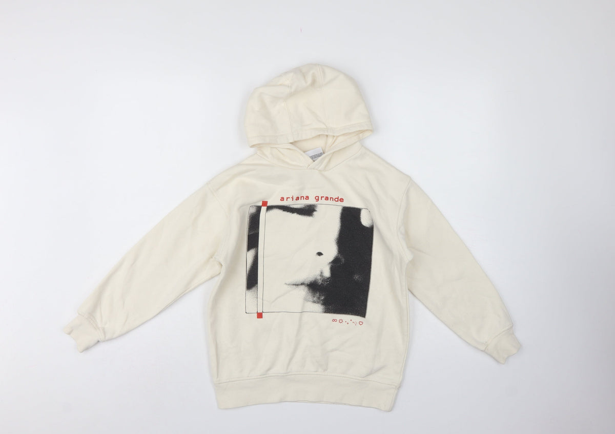 Ariana Grande Girls Ivory 9-10 Years Pullover Graphic Fleece Hoodie