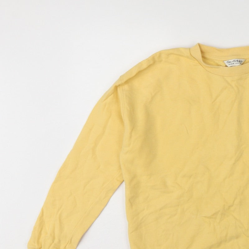 Miss Selfridge Women Yellow S Cotton Fleece Crew Neck Pullover Sweatshirt