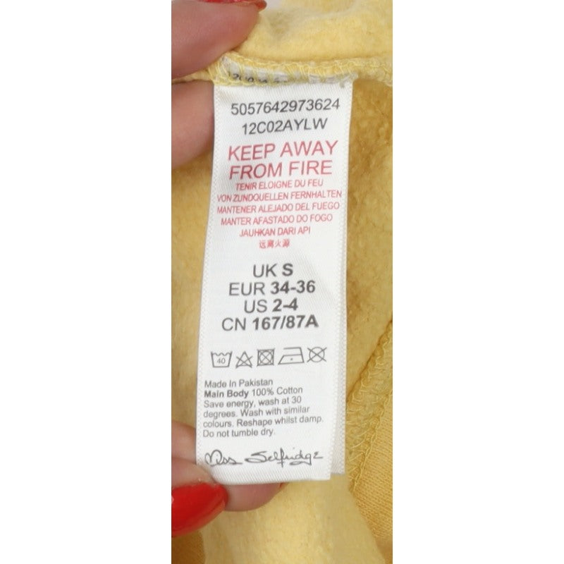 Miss Selfridge Women Yellow S Cotton Fleece Crew Neck Pullover Sweatshirt