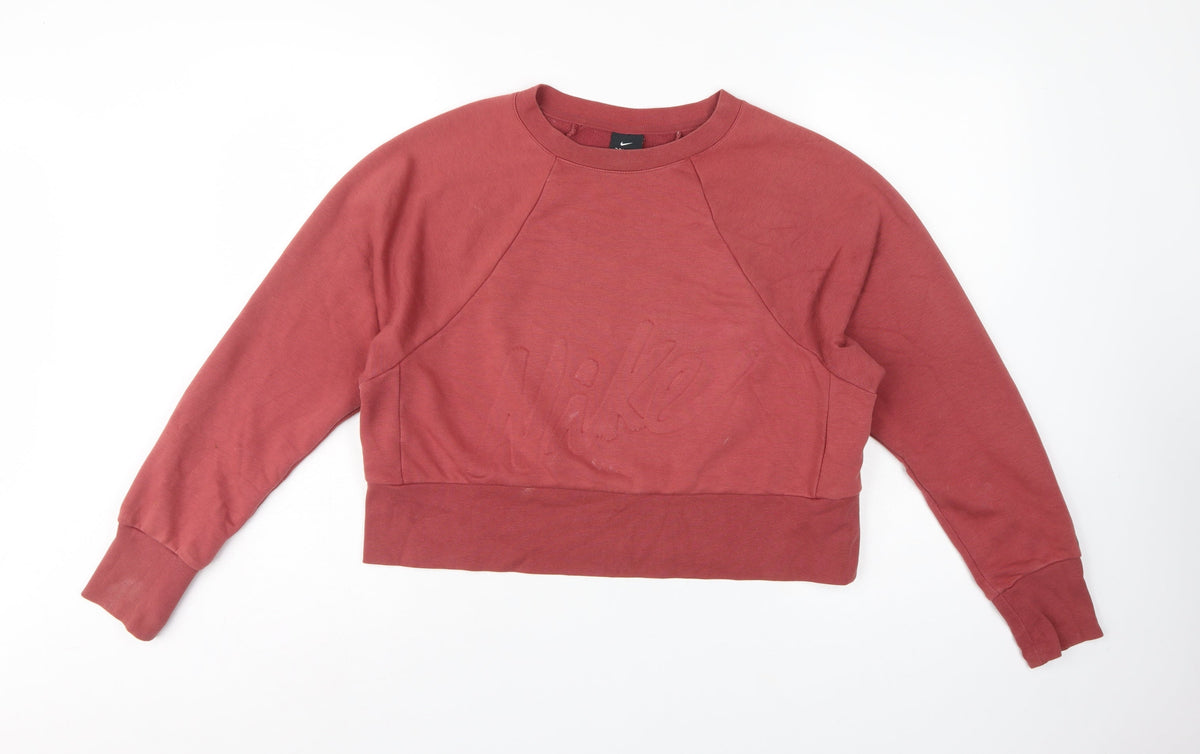 Nike Women’s Red S Dri-FIT Cropped Pullover Sweatshirt Logo Raglan