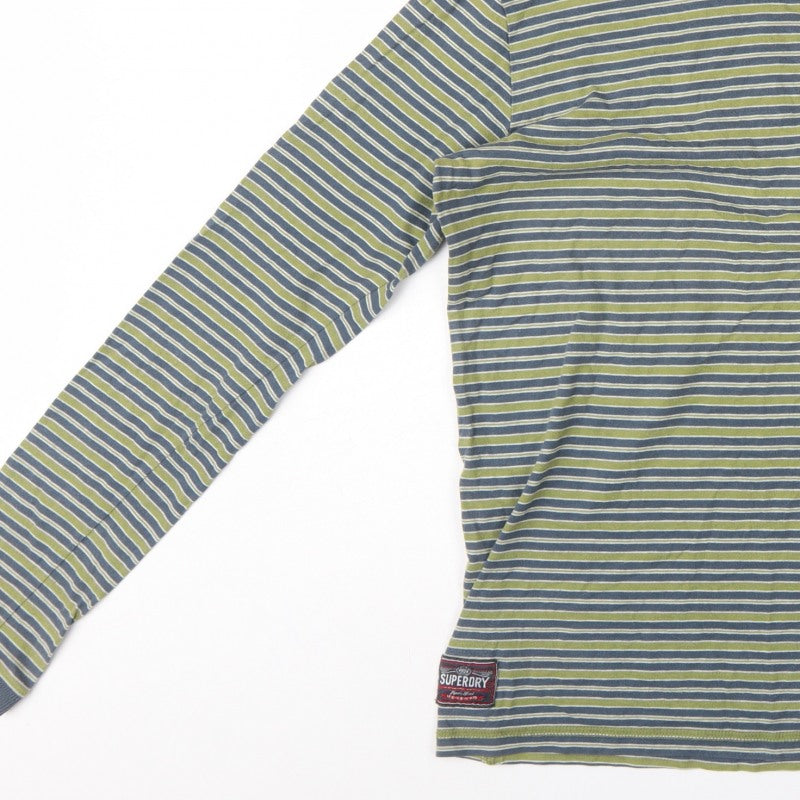Superdry Men’s Green Striped Long Sleeve Crew Neck T-Shirt L