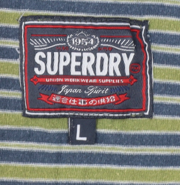 Superdry Men’s Green Striped Long Sleeve Crew Neck T-Shirt L