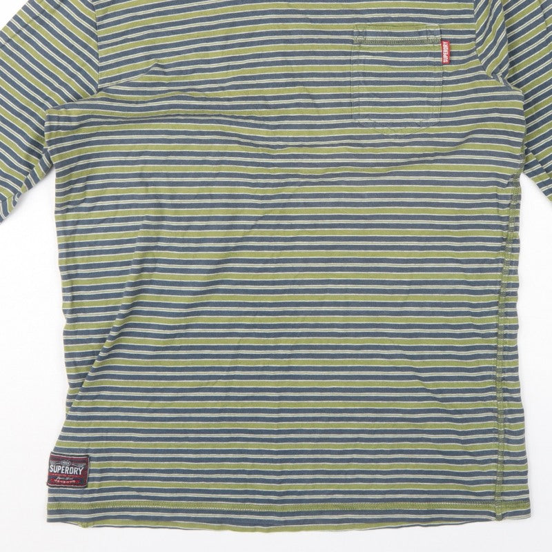 Superdry Men’s Green Striped Long Sleeve Crew Neck T-Shirt L