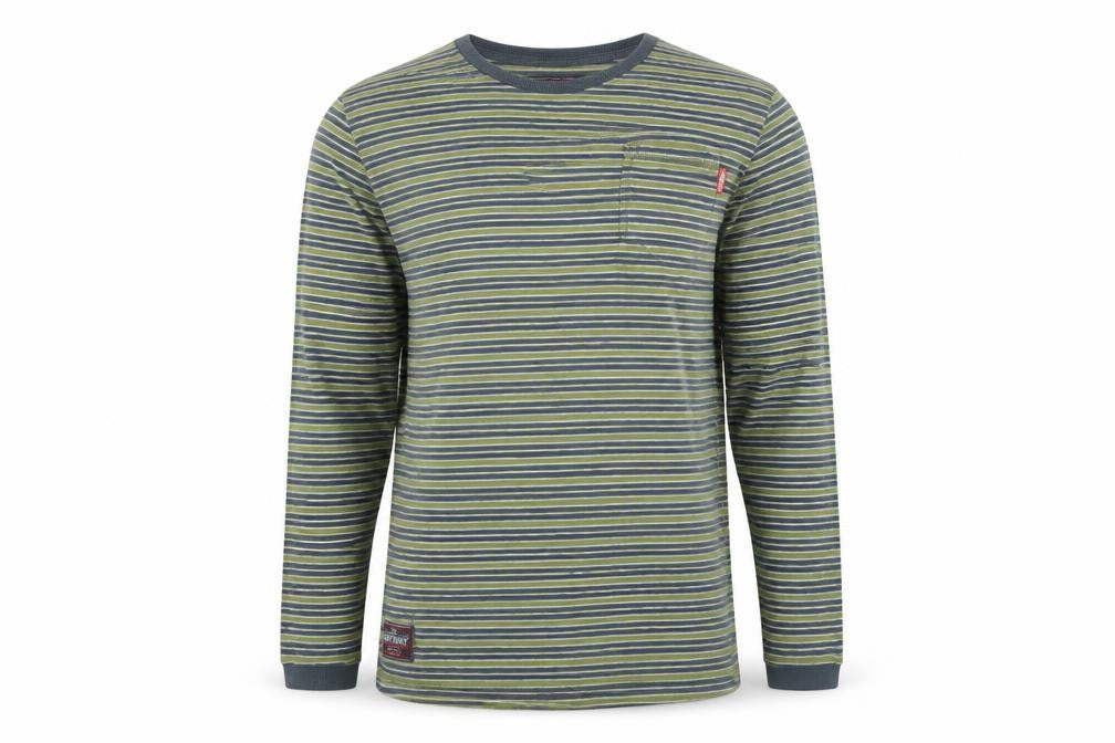 Superdry Men’s Green Striped Long Sleeve Crew Neck T-Shirt L