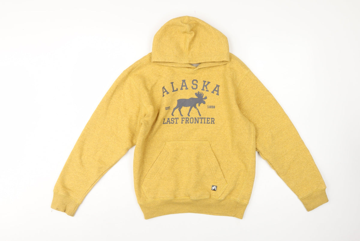 Outfitter Trading Co Boys Yellow L Alaska Moose Pullover Hoodie