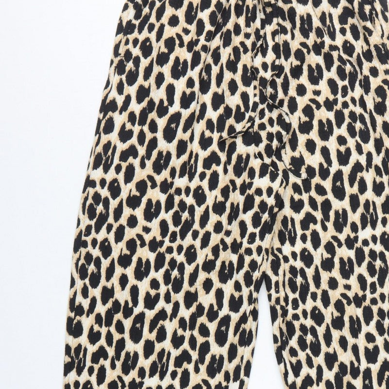 Marks and Spencer Women Beige Leopard Print Drawstring Trousers UK 12