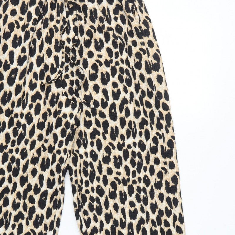 Marks and Spencer Women Beige Leopard Print Drawstring Trousers UK 12