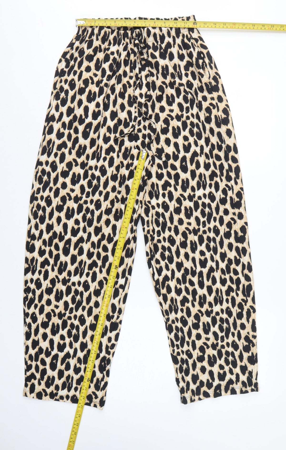 Marks and Spencer Women Beige Leopard Print Drawstring Trousers UK 12