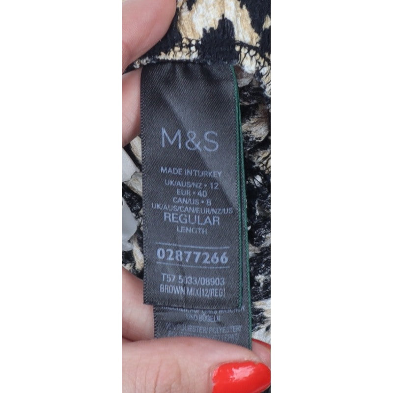 Marks and Spencer Women Beige Leopard Print Drawstring Trousers UK 12