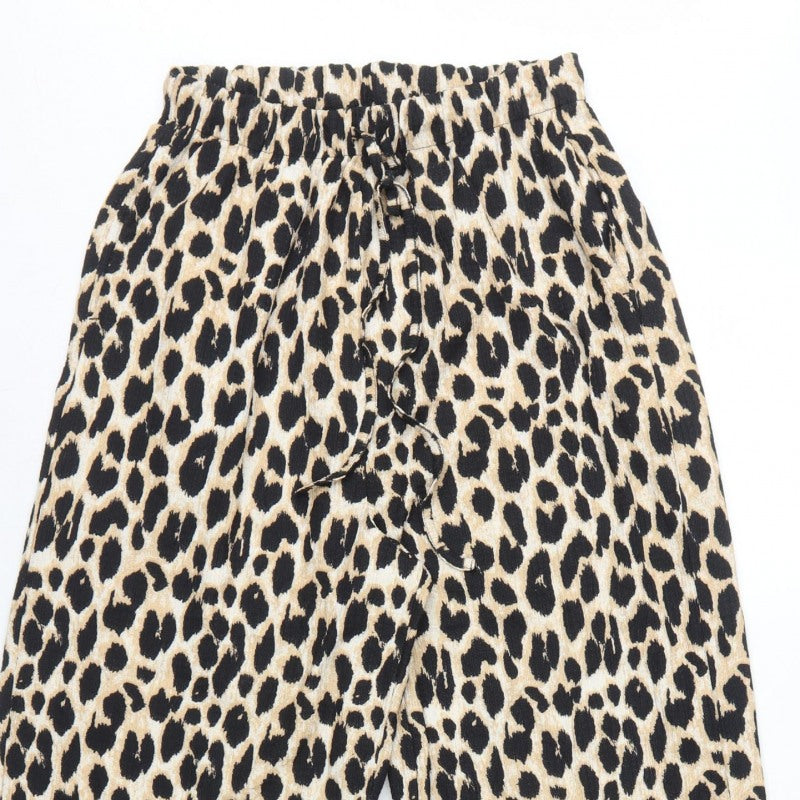 Marks and Spencer Women Beige Leopard Print Drawstring Trousers UK 12